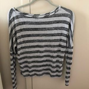 Long sleeve, lightweight, striped shirt.